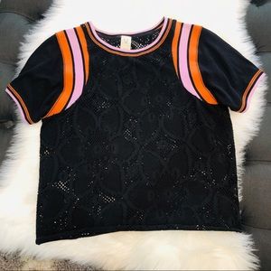 We The Free Black Lace Ringer Tee Size Small EUC